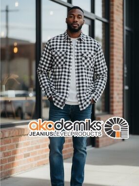 Akademiks Men's Checkered Black and Gray button down long sleeve shirt